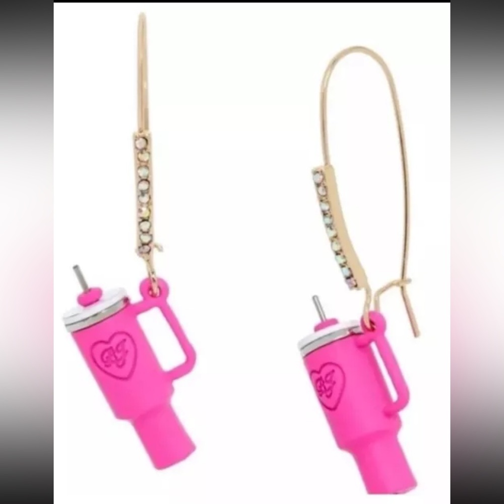 Betsey Johnson Crystal Stanley Cup Dangle Drop Earrings